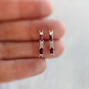 Pendientes de Aro con Doble Baguette de Rubí, Plata de Ley 925, Chapado en Oro de 14K, Joyería de Piedras Preciosas de Platino de Lujo - Product Image 1