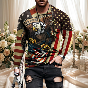 <b>Men's</b> Long Sleeve American Flag Eagle Print T-<b>Shirt</b> Sublimation Casual O-Neck Regular Fit Pattern Design - Product Image 3