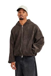 Sudadera con Capucha Extra Grande para Hombre, Estilo Desgastado, con Cierre, de Algodón, Hombros Caídos, Sudadera con Capucha de Alta Calidad, Estilo Urbano, con Cierre, OEM - Product Image 3