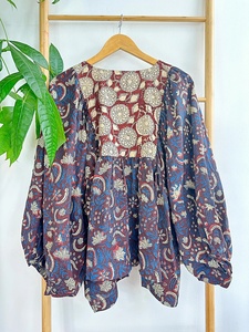 Chemisier bohème floral terreux en pur coton Top Indian Bagru Block Print Comfy Daywear - Product Image 6