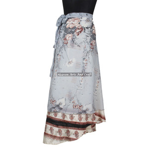 Beach Bohemian Two Layer Reversible <b>Wrap</b> <b>Skirt</b> with Natural Waist Summer Silk Saree for Women - Product Image 1