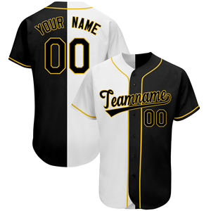 Maillot de baseball personnalisé noir et blanc unisexe à manches courtes, col de baseball, taille élastique, nom de l'équipe 00, imprimé numérique, respirant - Product Image 1
