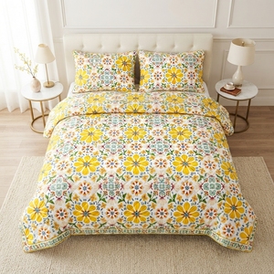 Juego de Cubrecama Belinda Lemon, 3 Piezas, Diseño de Diamantes Sólidos, Mezcla de Algodón T-150, Ropa de Cama para Toda Temporada, Uso Doméstico, Duradero y Elegante - Product Image 1