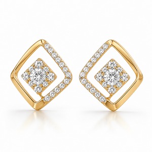 Pendientes de Oro Blanco con Diamantes de Corte Brillante, Joyería de Boda para Mujer, Engaste de Garra, Microincrustaciones, Baño de Rodio, Lujo Moderno - Product Image 6