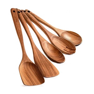 Conjunto de utensilios de madera de Acacia de buena calidad, bambú ecológico, OEM, cucharas de madera para decoración de cocina, novedad - Product Image 4