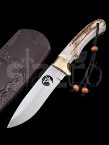 Couteau de chasse OEM Wirecut en acier Damas, couteau à dépecer, lame fixe avec manche en agneau, couteau de camping et d'extérieur EDC avec étui en cuir - Product Image 4