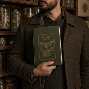 Carnet de notes LABON Cabinet Curiosities en PU vert forêt avec feuille d'or motif papillon et pages d'observation des spécimens - Product Image 2