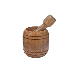 Mortier et pilon en bois artisanal de 175 ml, moulin à épices naturel pour herbes et masala, à manivelle - Product Image 4