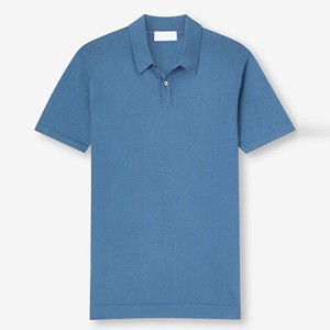 Polo en piqué de coton bleu à manches courtes pour homme, couleur unie, décontracté, tricoté, respirant, coupe classique - Product Image 3