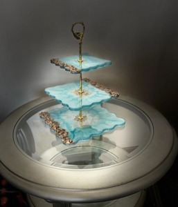Luxury Three Tier Resin <b>Cake</b> <b>Stand</b> With Gold Handle Dessert Display <b>Stand</b> For Hotel Buffet Presentation And Bridal Shower Use - Product Image 2