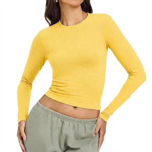 Stretchable Round Neck Regular Fit <b>T</b>-<b>shirt</b> Spandex/Nylon Material for Breathable Nine Quarter Sleeve Fitness Sports <b>Yoga</b> top - Product Image 3