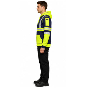 ANSI Class <b>3</b> Reflective Fleece Safety Clothing Hoodie with Detachable Hood Hi Vis Polyester Customizable Logo Support - Product Image 4