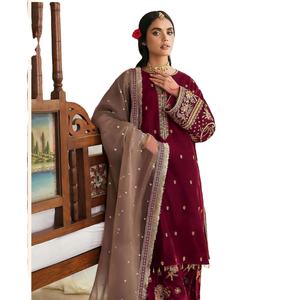 Collection de costumes de travail Salwar Kameez brodés en velours pakistanais de haute qualité vêtements indiens et pakistanais - Product Image 1