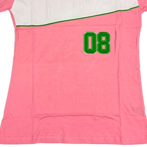 Camiseta Deportiva Rosa con Bloques de Color para Mujer, Cuello Redondo Verde, Manga Corta, con el Número 08, Venta al Por Mayor, Unisex - Product Image 2