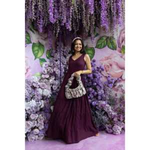 Vestido Largo Morado con Estampado de Remolacha, Transpirable y de Estilo Simple, Silueta Holgada, Talla XS, Cintura Natural, para Ocasiones Diarias - Product Image 4