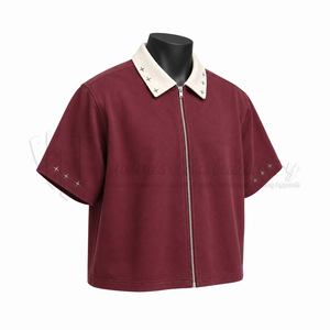 Camisa de hombre personalizada con cremallera, manga corta, estilo casual oversize, ropa urbana con cremallera, OEM ODM. - Product Image 3