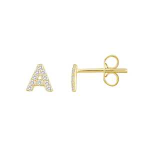 Diamond Initial Stud <b>Earring</b> Alphabet Name 14K 18k Solid Gold Dainty Solitaire Everyday Wear Minimalist Letter Studs For Women - Product Image 5