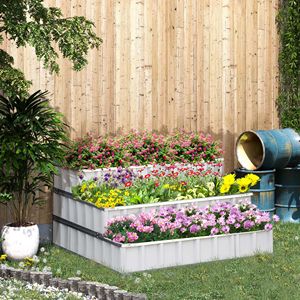Fioriera Rialzata Quadrata in Metallo Bianco a 3 Livelli per Ortaggi e Erbe da Giardino - Kit Incluso Guanti - Product Image 2