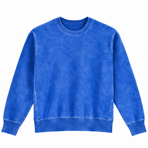 เสื้อสเวตเชิ้ตผ้าฟลีซสีเขียวอ่อนลายเส้น ผู้ชาย คอกลม แขนยาว ล้างสีแบบแอซิด ผ้าเรียบ ใส่สบาย อุ่นในฤดูหนาว ผ้าฝ้ายนุ่ม OEM - Product Image 1