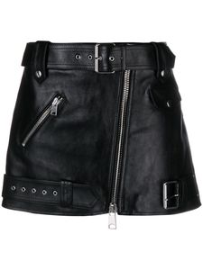Jupe mini asymétrique en cuir pour femme, taille haute, fermeture éclair, style moto, couleur unie, brillante, toutes saisons - Product Image 4