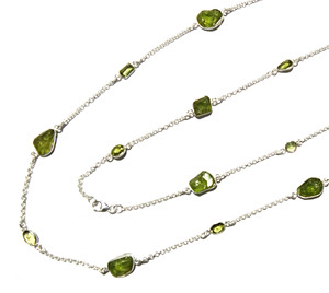 KGN SILVER JEWELLERY HOUSE Natural Peridot Gemstone <b>Long</b> Snake Chain Charm <b>Necklace</b> Solid Sterling Silver Handmade Bohemian - Product Image 1