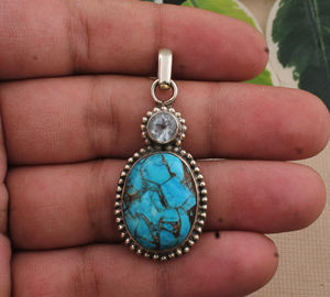 Pendentif en topaze bleue plaqué platine vintage en gros, breloque en argent sterling 925 avec pierre précieuse, prix de gros direct usine - Product Image 2