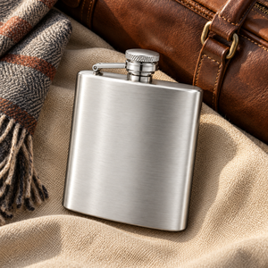 Gourde rectangulaire classique en acier inoxydable de 8 oz pour whisky avec bouchon articulé anti-fuite - Product Image 6