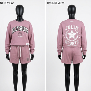 Premium Quality 320 GSM Cotton Fleece Women Sweatshirt And Shorts Set <b>Rose</b> Pink Soft Logo Hoodie Shorts Set for Women - Product Image 1