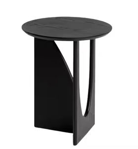Elegante Mesa de Centro Redonda de Metal con Tapa de Madera en Acabado Negro y Marrón para Sala de Estar, Mueble Decorativo - Product Image 2