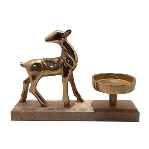 Portavelas Decorativo de Aluminio con Base de Madera, Diseño de Reno, para Velas Votivas, Decoración Navideña para Festividades - Product Image 1