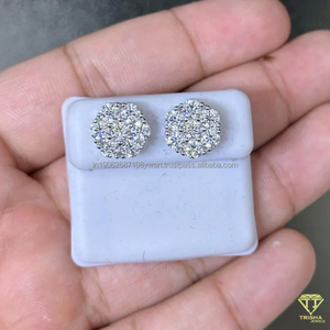 Pendientes de tuerca finos con forma de flor cultivada en laboratorio brillante para mujer, pendientes elegantes de racimo de flores de Zirconia cúbica de lujo - Product Image 6
