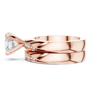 Anillo de compromiso de moissanita de corte redondo con doble banda en oro rosa de 14K, conjunto de anillos de joyería fina - Product Image 3