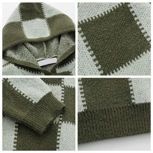 Sweat-shirt à capuche en tricot à carreaux, sweat-shirt à manches longues à capuche pour homme, vêtements décontractés d'hiver - Product Image 5