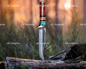 Couteau de chasse en acier au carbone UA Supplies, lame à pointe tombante, manche en cuir, couteau à lame fixe pour la survie en extérieur, épaisseur de 0,5 mm, longueur totale de 13 pouces - Product Image 2