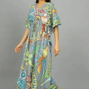 Vestido Kaftán de Algodón Hecho a Mano en India, Ligero, Estilo Kimono, para Playa - Product Image 1