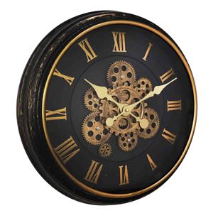 Moving gear wall <b>clock</b> 18 inch black metal finish plastic frame with silent big <b>Roman</b> numerals for home décor - Product Image 2