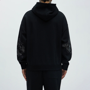 SPORTEX WEARS Men's Black Hooded Tracksuit Full Zip Rhinestone Breathable Fleece Loose Fit Sweatshirt Pants Streetwear Casual - Product Image 4