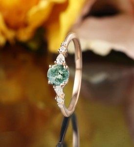 Round Cut <b>Moss</b> <b>Agate</b> Bridal <b>Ring</b> In Silver Timeless Engagement <b>Ring</b> Nature Inspired Vintage Wedding Jewelry Gift For Her - Product Image 2