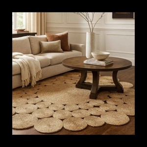 Round Jute Area Rug Handcrafted Bohemian Style Solid Color Living Room Home Use Flat Pile <b>Thin</b> Thickness Spot Clean - Product Image 2