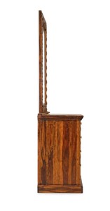 Solid Wood Carved Dressing Table | 3D Basket Weave Vanity <b>Desk</b> with <b>Large</b> Mirror | Wholesale Bedroom Furniture - Product Image 3