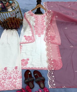 Conjunto de Kurti, pantalón y dupatta de diseñador para mujer, de la mejor calidad, ropa étnica tradicional, calidad de exportación, colección boutique, rosa bebé 85117 - Product Image 4