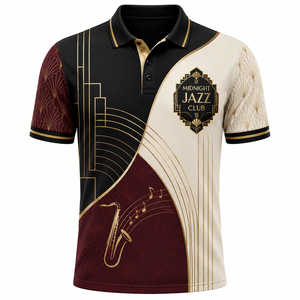 Polo de Manga Corta para Hombre Midnight Jazz Club, Estampado Geométrico, Transpirable, Estilo Casual Elegante - Product Image 1
