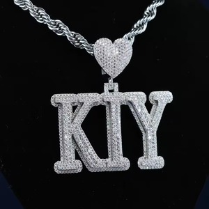 Custom <b>Initial</b> Letter <b>Pendant</b> With Heart Bail Moissanite Stones 925 <b>Silver</b> Rhodium Plated Hip hop Style Letter Charms Jewelry - Product Image 2