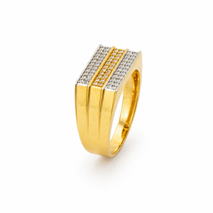 Mens 18KT Yellow Gold Triple Row Micro Pave Cubic Zirconia <b>Ring</b> Geometric <b>Statement</b> Band Luxury Wedding Party Gift Jewelry - Product Image 3