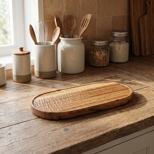 Food Grade Suar Wood <b>Small</b> Oval Rustic Serving <b>Tray</b> Light Brown Thirty Centimeters Length Fifteen Centimeters Width Elegant Item - Product Image 3