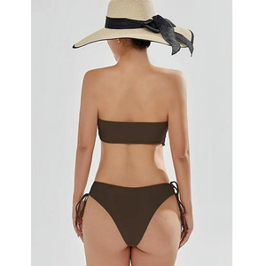 Conjunto de Bikini para Mujer, Color Sólido, con Lazos Laterales, Dos Piezas, con Logotipo Frontal, Detalle de Cordón, Tela de Alta Elasticidad - Product Image 6