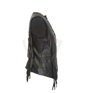 Gilet de moto en cuir personnalisé pour femme - Modèle sans manches à col en V avec poches avant et coutures durables - Product Image 3