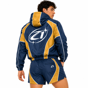 Wholesale Custom Men's Solid Two Piece <b>Short</b> Windbreaker Set Waterproof Zip up Jogging Eco-Friendly Breathable Quick Dry <b>Jackets</b> - Product Image 2