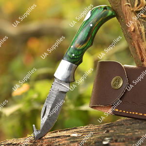 Couteau pliant personnalisé OEM en acier Damas, lame en acier faite à la main, manche en bois, pour le camping en plein air, la survie, la chasse, la pêche - Product Image 4