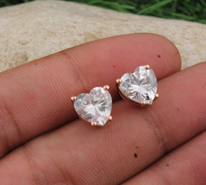 925 Sterling <b>Silver</b> CZ Heart <b>Stud</b> Earrings for Women Gold PVD Plated Hypoallergenic Sparkling Cubic Zirconia Love Heart Je - Product Image 3